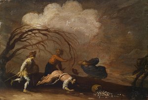 Landschap met mensen in de storm